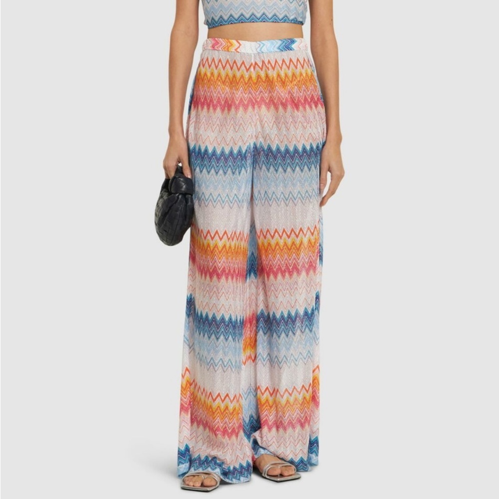 NWT Missoni chevron side slit wide leg metallic weave pants